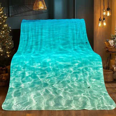 [Türkis Ozean Decke] 1 Stück Türkis Ozeanwellen Druck Flanelldecke - Leichte Ganzjahresweiche Tagesdecke
