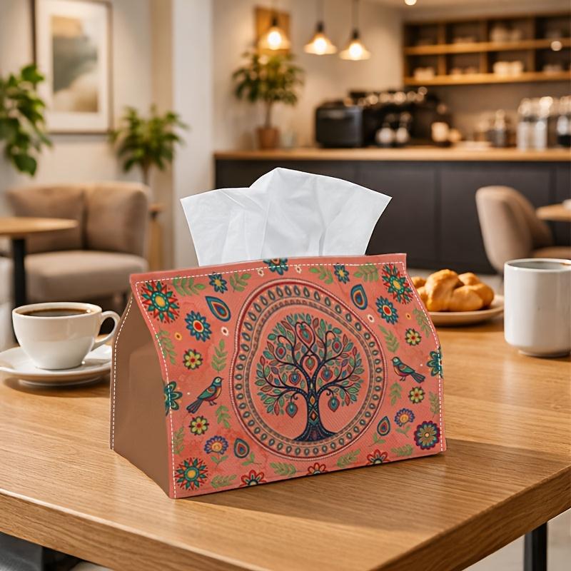 1pc Boho Folk Art Tissue Box - Tree of Life Bird Floral Motif Napkin Storage Box, Suitable for Rolls/facial Tissues/single Sheets,Two Sizes Available