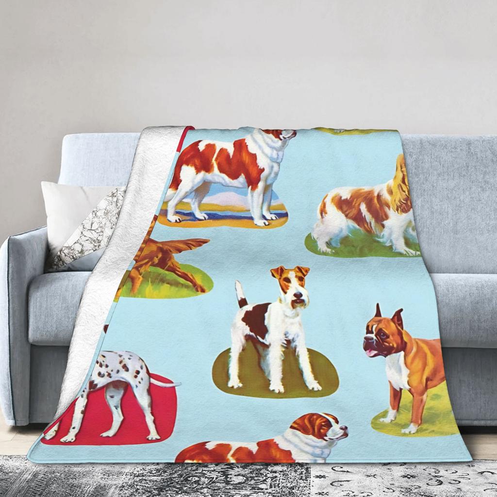 Retro Vintage Art Cute Dogs Blanket Warm Soft Street Trend Plush Bedding Throws For Kids Home Decor Flannel Bedspread Bed Cover