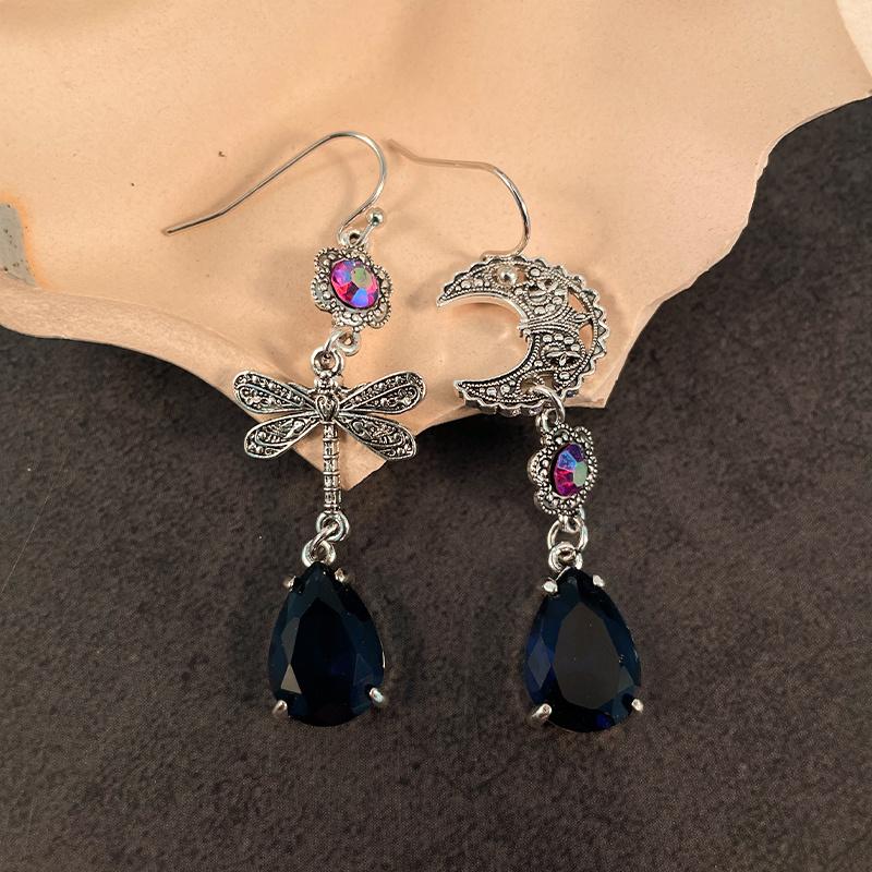New Style Creative Dragonfly Star Asymmetrical Earrings  Trend Blue Teardrop Dangle Hook Earrings