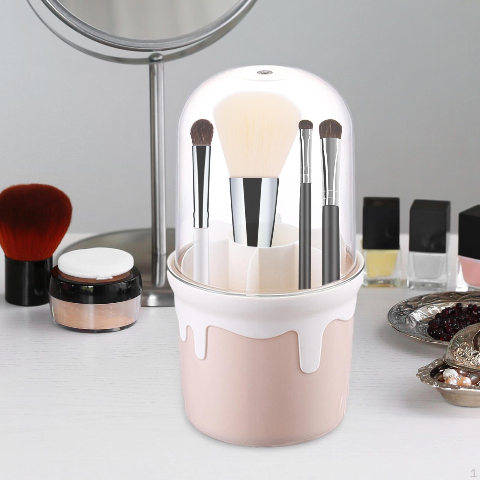 

Организатор держателя щетки, вращающаяся на 360° косметика с крышкой для настольного макияжа Pink