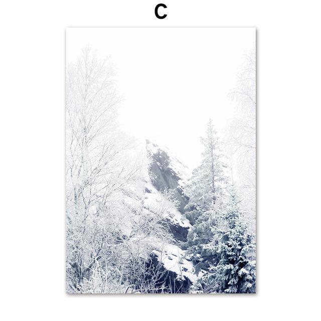 Winter Snow Forest Pineta Cattle Landscape Wall Art Canvas Painting For Living Room Decor Nordic Posters AndPrints Wall Pictures