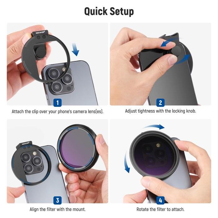 NEEWER 67mm Variable ND Filter with Lens Clip, Magnetic ND2-32 Filter, Adjustable Dimming Filter, Compatible with iPhone 17 Pro