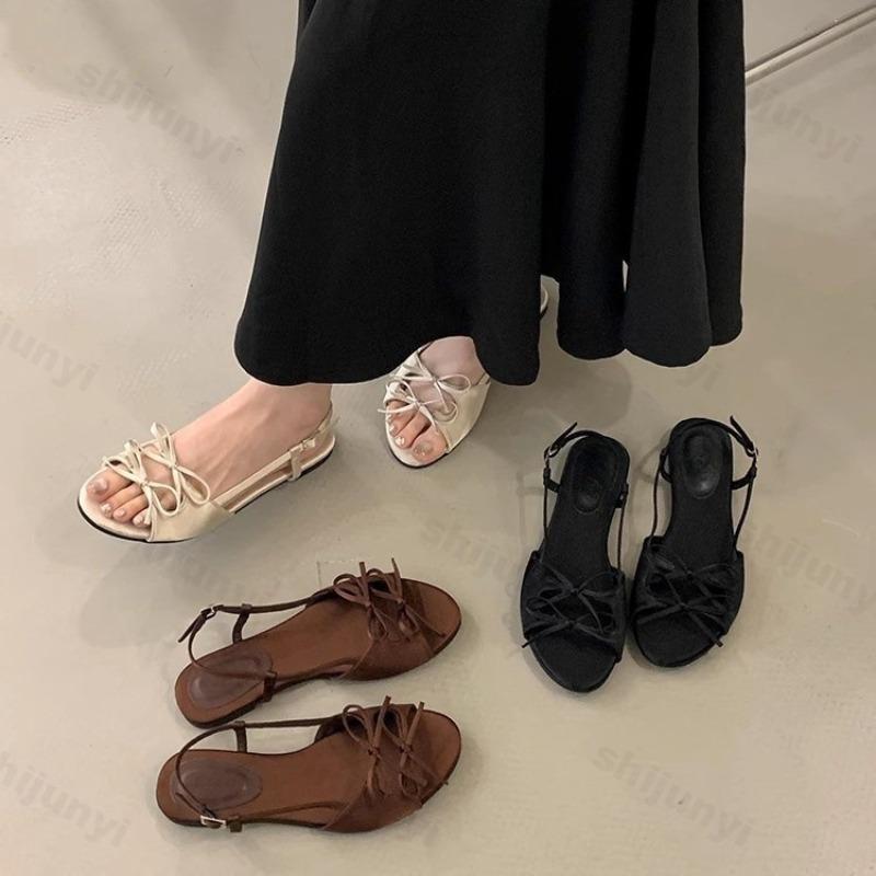 Fashion Roman Style Bow Casual Flat Sandals for Women's 2025 Summer Open Toes Brethable Comfortable Back Strap Beach Fashion Cool Shoes