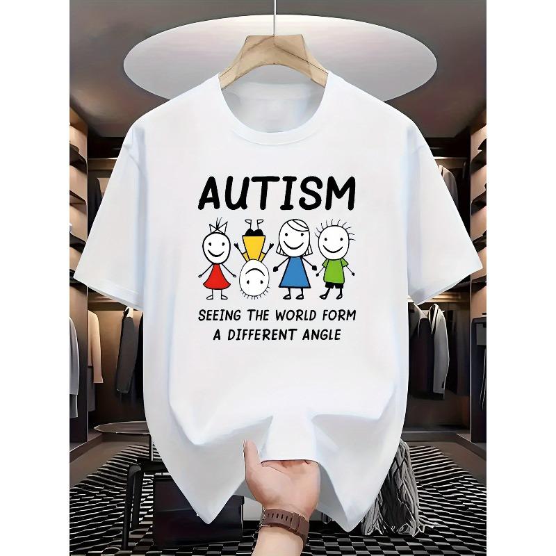 European Size 2026 Summer New Fashion Simple Autism Print Soft Crew Neck T-Shirt S