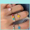 Chic Colorful Drip Glaze Smiley Face Heart Ring For Women Trendy Adjustable Copper Finger Jewelry