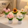Crochet Flower Decor Handmade Potted Decoration, Knit Artificial Sunflower Desktop Handwoven Woolen Flowers Decor, Gift for Women, Mom, Teacher,