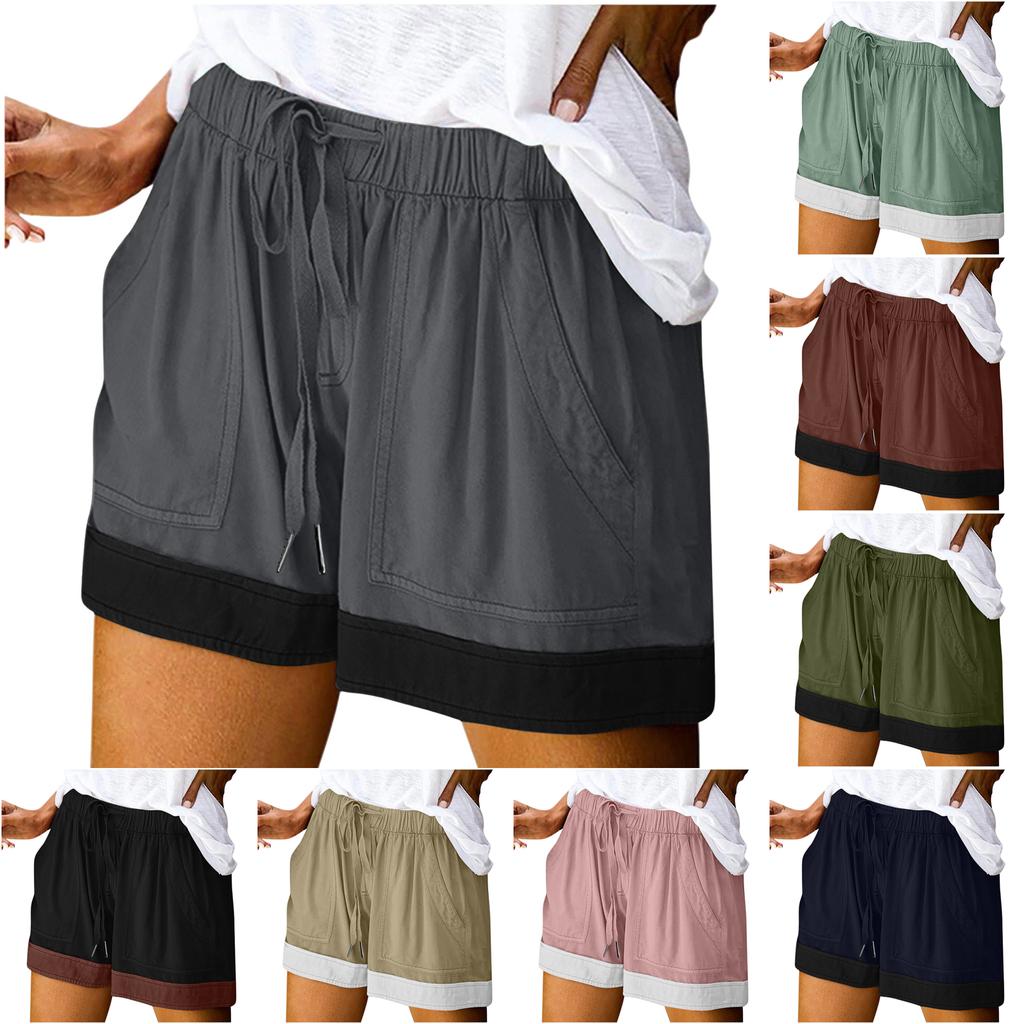 Women's Fashion Casual Elastic Waistband Pocket Drawstring Shorts
