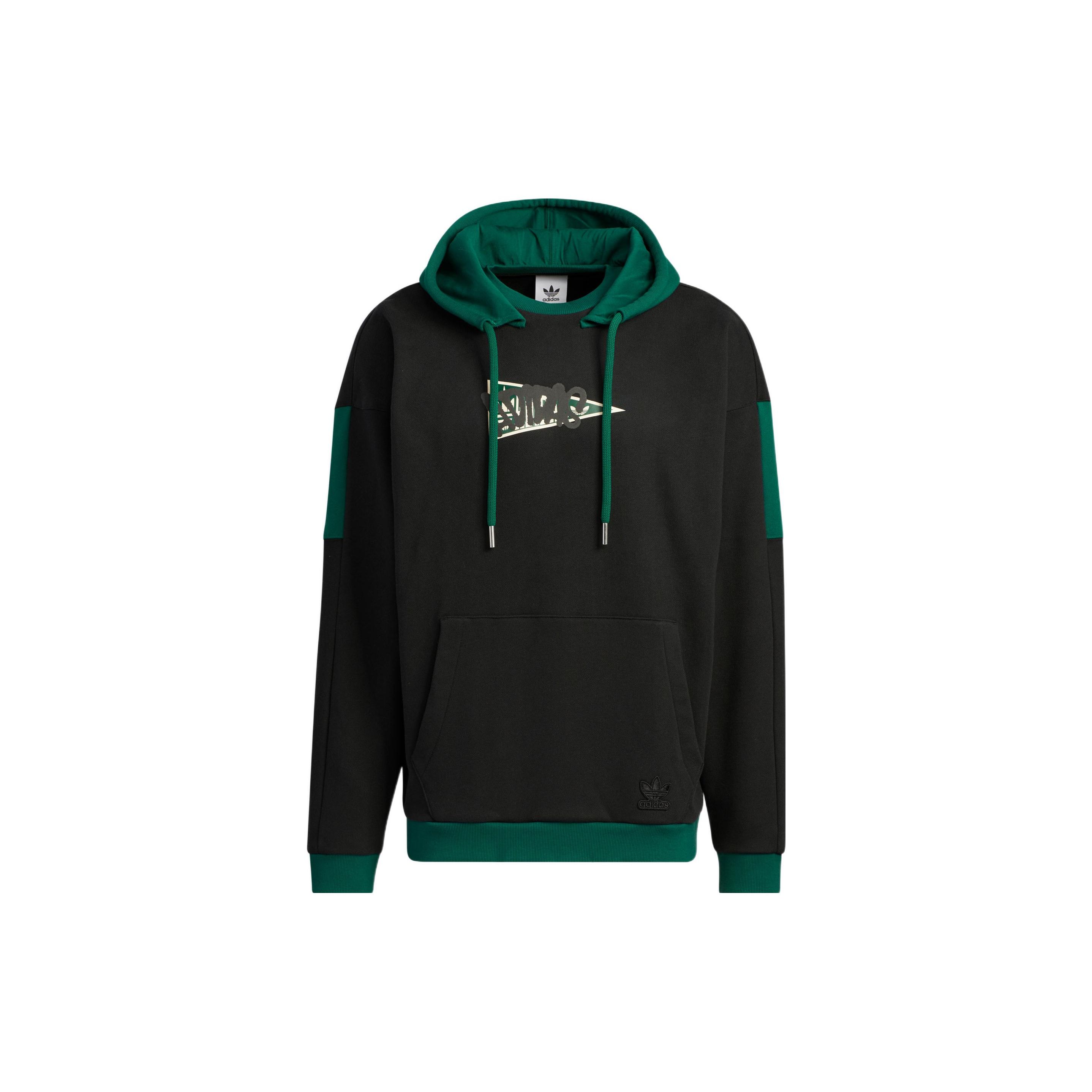adidas Originals Men s Black and Green Color-Block Camouflage Logo Hoodie HY7221 L