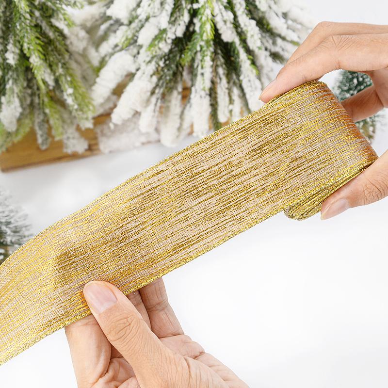 2M Christmas Ribbon Gold Silver Polyester Gliter Ribbon DIY Xmas Tree Bow Ornaments Kids Gifts Packaging Navidad Home Decoration