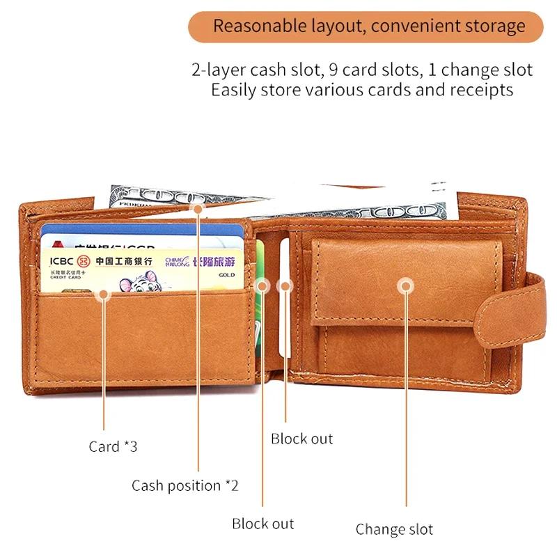 Genuine Leather Mens Wallet with Coin Pocket Anti Rfid Shield Wallet Money Bag Men Rfid Wallet