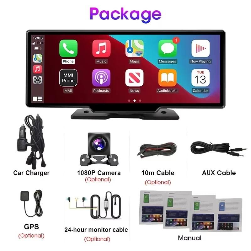 10.26" 4K Dash Cam Rearview Camera WIFI Carplay & Android Auto Dual Lens Car DVR Video Recorder AUX GPS 24H BT FM Mirror Monitor