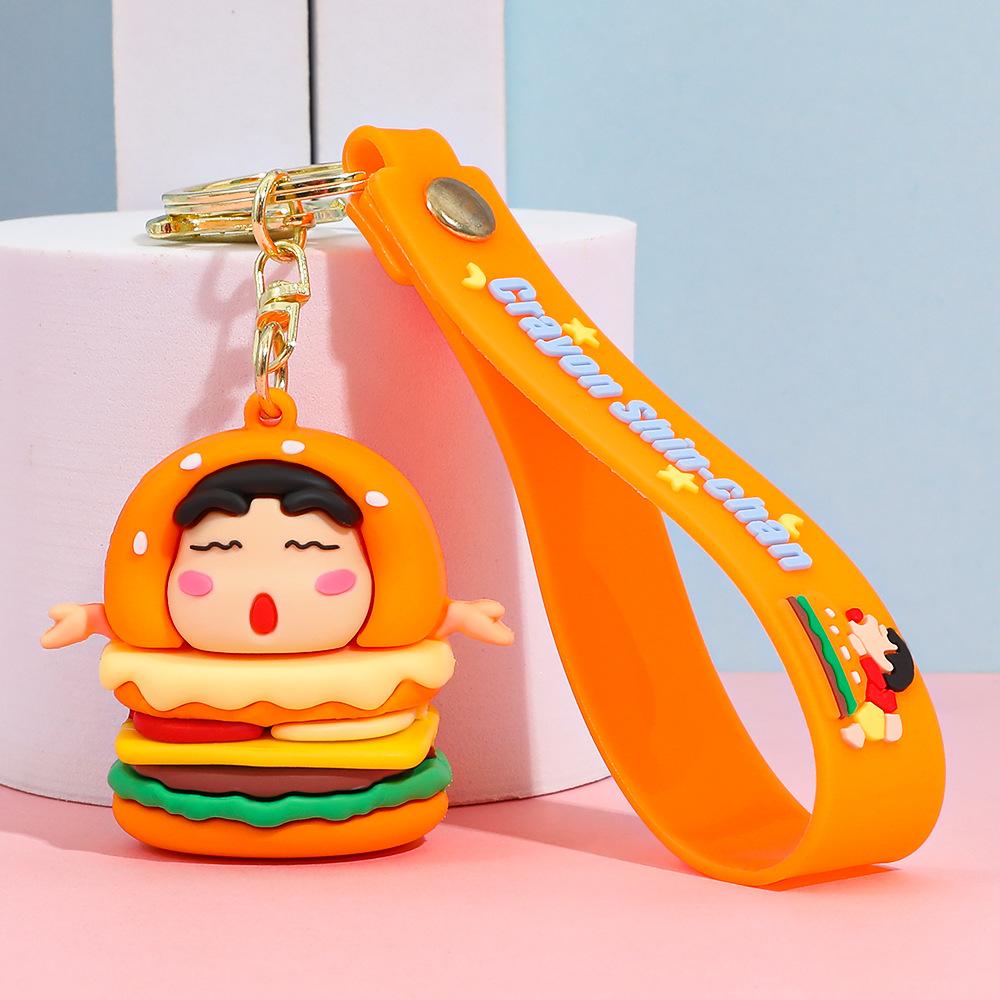 Anime Crayon Shin-Chan Cartoon Hamburg Keychain Shin Chan Ade, Shiro Durable Backpack Car Keys Chain Bag Decoration Gifts