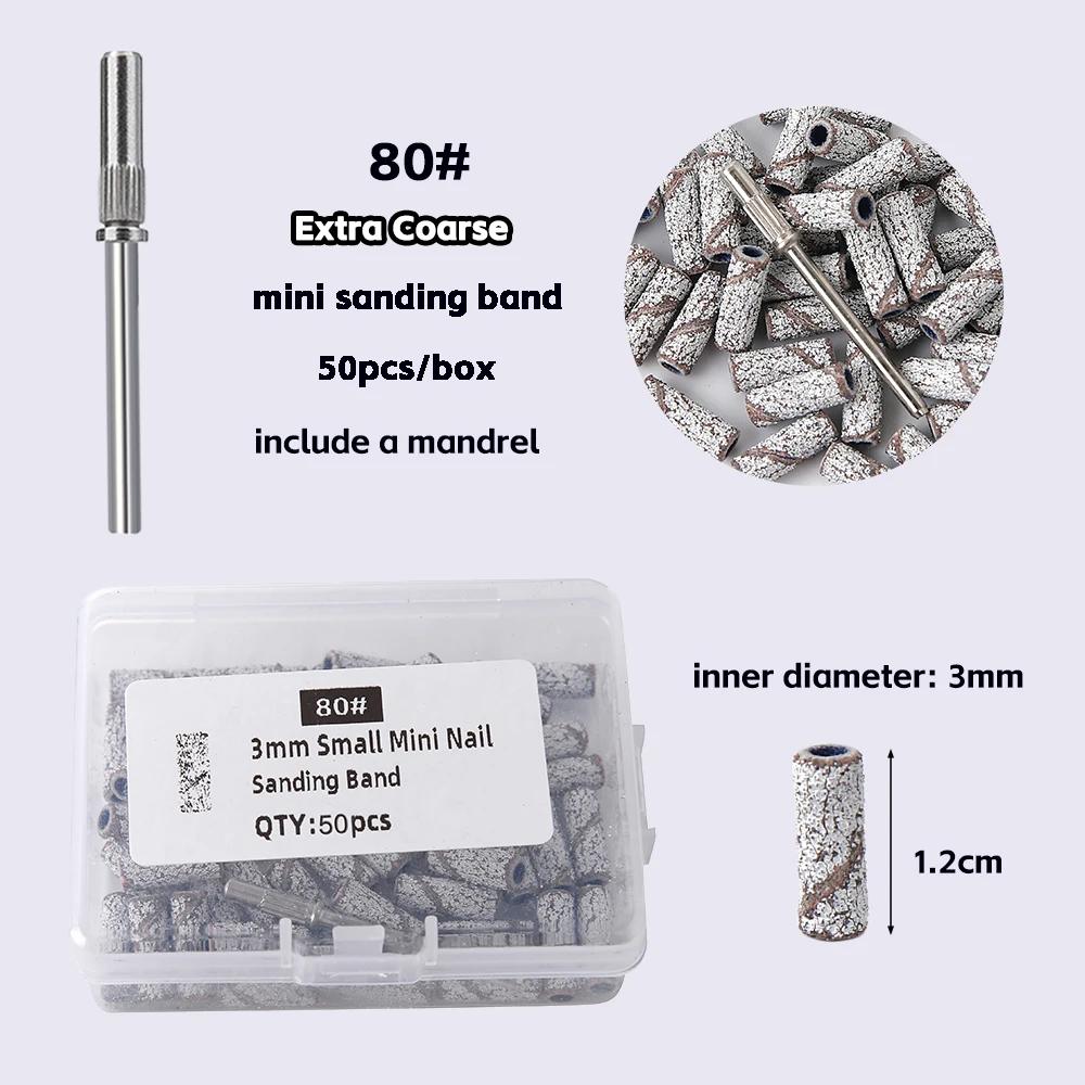 3mm Small Nail Sanding Bands Set For Nail Drilling Milling Manicure Salon - 80/120/180/240 Grit 50 Pcs
