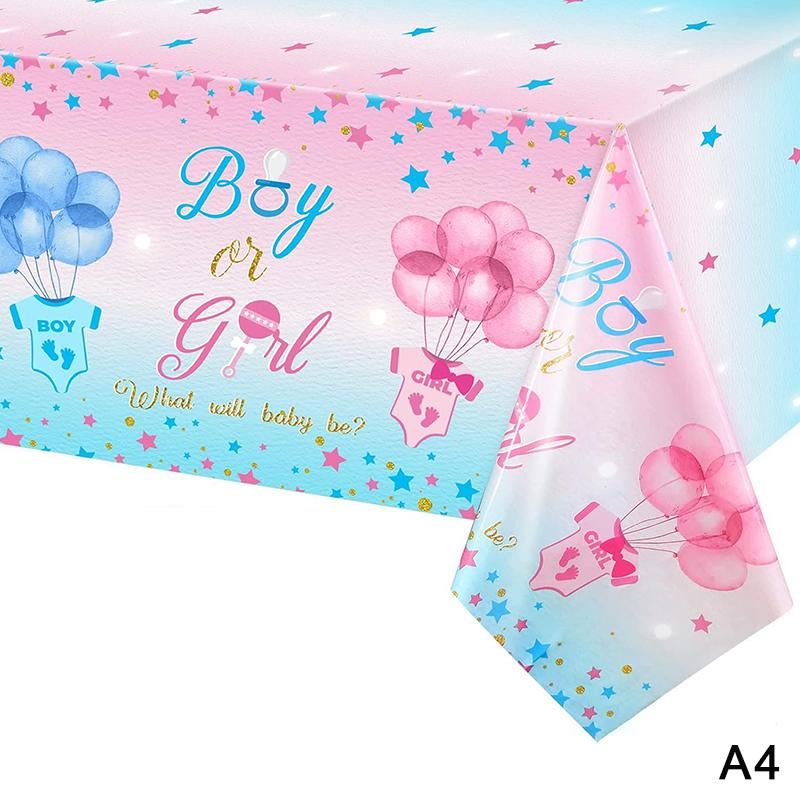 Gender Reveal Tablecloth - Pink & Blue Rectangular Plastic Table Cover, For Baby Shower, Baptism, Birthday Party Decorations