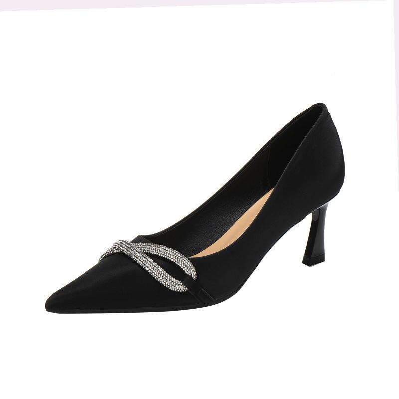 Sheepskin rhinestone strap Xiuhe high heels women's pointed toe stiletto bridesmaid wedding dress bride wedding shoes single shoes