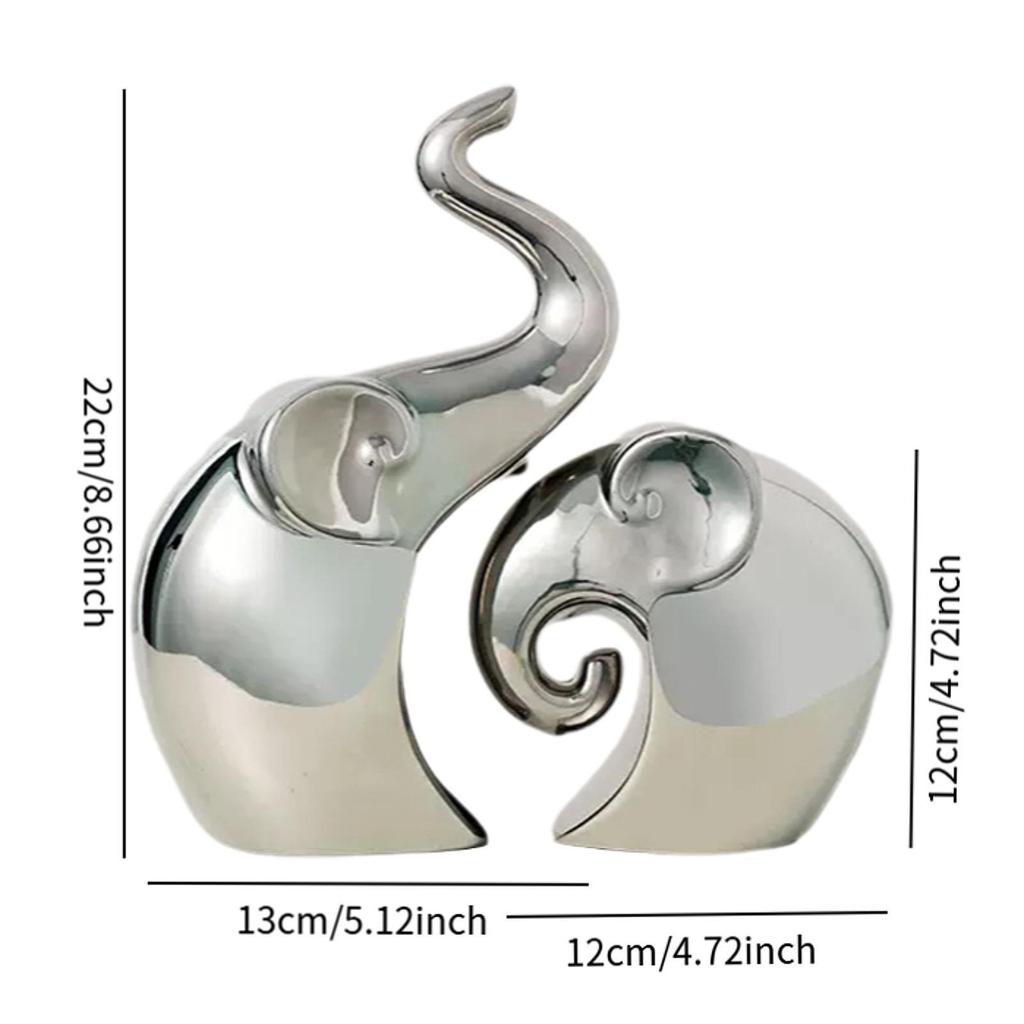 2 Pieces Couple Elephant Statues Collection Table Centerpiece Animal Sculptures for Living Room Office Bedroom Shelf Fireplace
