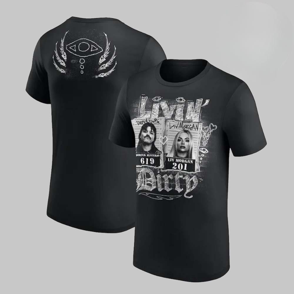 

Dominik Mysterio and Liv Morgan Livin Dirty Cotton Tshirt UnisEX Ladies Fan Musthave Shortsleeved Top Fashion Summer Tshirt S
