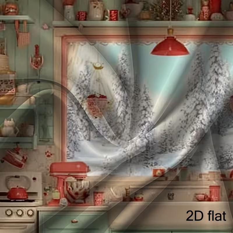 2D Retro Christmas Kitchen Backdrop for Holiday Photos