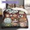 Spirited Away Chibi Character & Scene Pattern Bedding Home Decoration Festival Gift (1 * Duvet Cover + 2 * Pillowcase, Without Core)