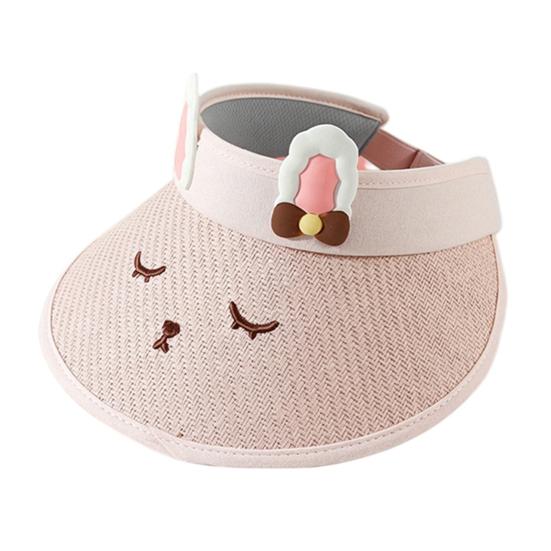 Children Sun Hat, Adjustable Elastic Headband Summer Hat, Breathable Hollow-Top Design Kids Hat, Foldable Bunny Ears Cartoon Print Outdoor Hat