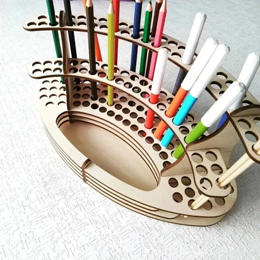 Wooden Pencil Holder Household Portable Watercolor Brush Tray Rack Detachable Household Shelves Oil Painting Pen Storage Rack