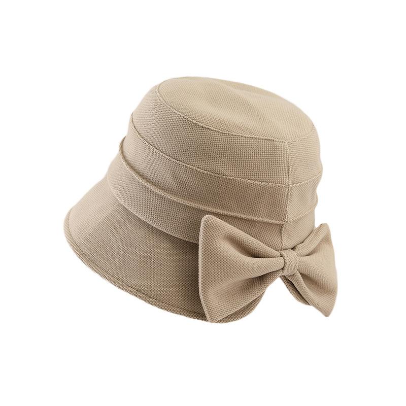 Back Split Bow Bucket Hat Women's Autumn and Winter New Sunscreen Basin Hat Elegant Temperament Versatile Plain Hat