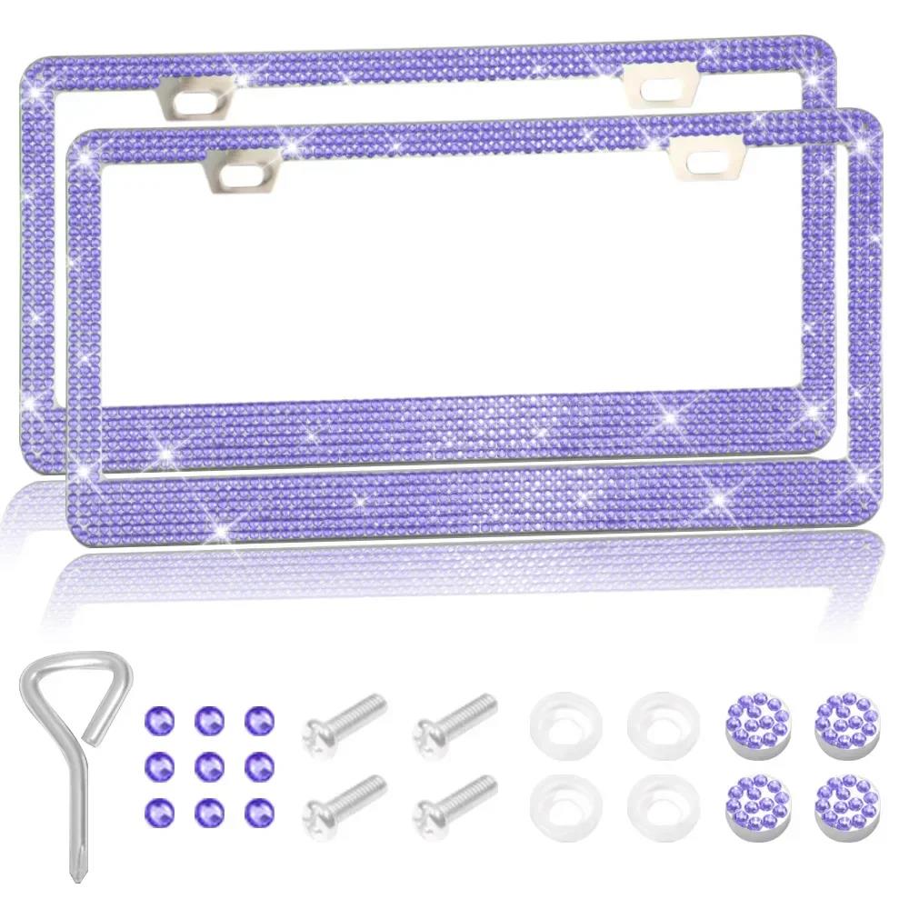 NEW Bling Crystal Car License Plate Frame Women Rhinestone License Plate Frame Cover Holder Car Accessories with Screw 31*16cm License Plate Covers
