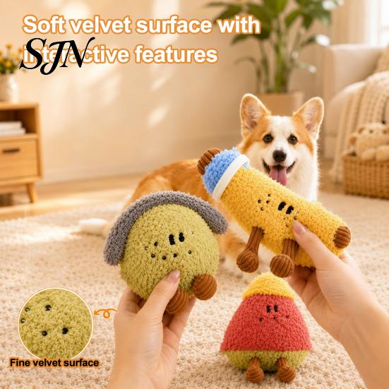 Plush Toys for Pets To Bite Fruit Dog Toy with Bell, Squeaky Interactive Chew Toy, Durable Cats Soft Stuffed Small Medium Dogs Biting