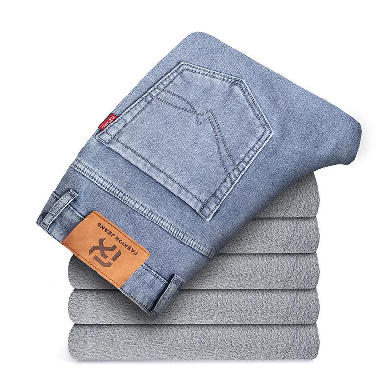 High-end winter velvet jeans loose straight elastic thickened warm cotton velvet long pants tide