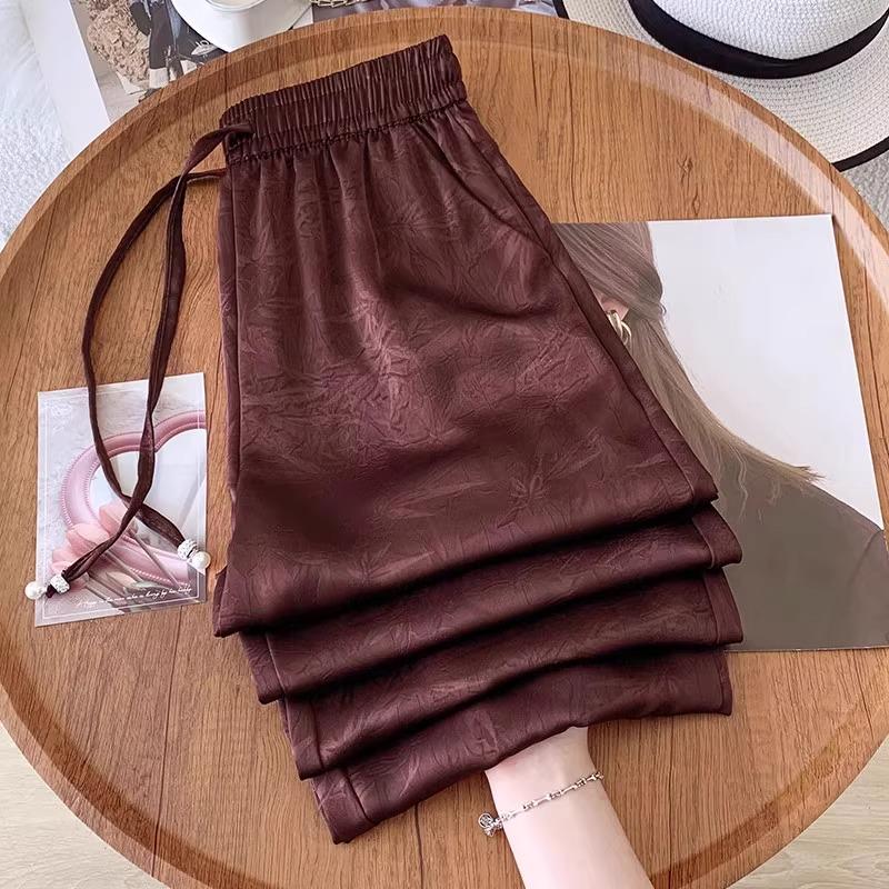 

Женские роскошные брюки палаццо из атласного шелка - Лето 2025, принт в национальном стиле, защита от солнца L [Recommended for 105-115 lbs] маджента