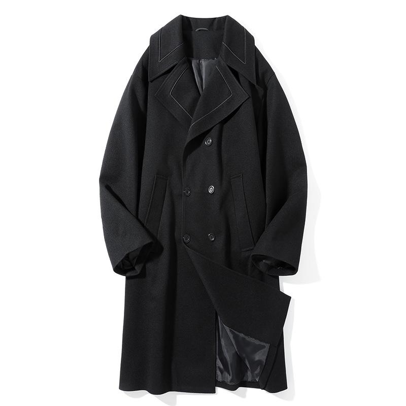 Men's Double Breasted Trench Coat Oversized Casual Windbreaker Lapel Long Jacket Overcoat Notched Lapel Long Jacket Winter Warm Overcoat for Men