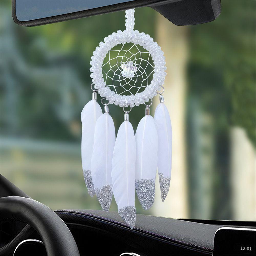 Stylish Small Dream Catcher Feather Car Accessories Car Interior White Rearview Mirror Hangings