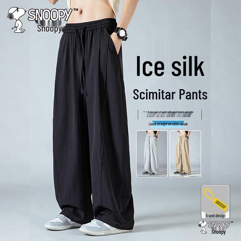 Snoopy Men s Summer Casual Straight Wide-Leg Pants S