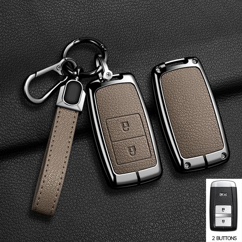 Leather+Metal Car Key Case Cover for Honda Acura RLX MDX CDX TLX-L NSX RDX Shell Fob Holder Auto Shell Fob Protector Accessories