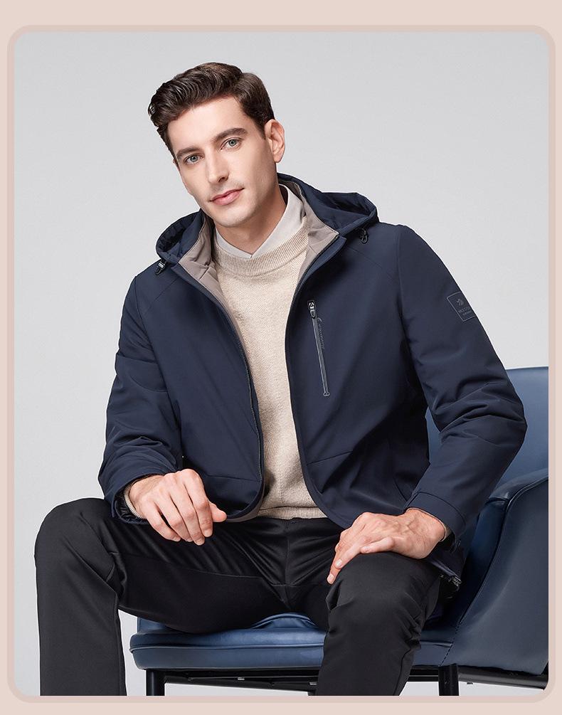 Men's Hooded Winter White Duck Down Jacket - Warm Middle-aged Business Outerwear