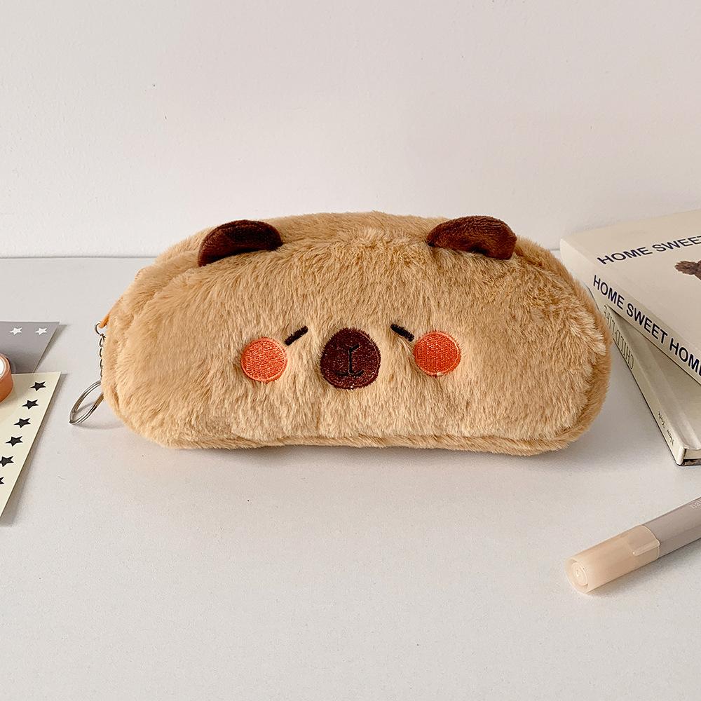 Cute Plush Kapibala Stationery Bag Student Cartoon Desktop Material Storage Bag Large-capacity Pen Case Pencil Case
