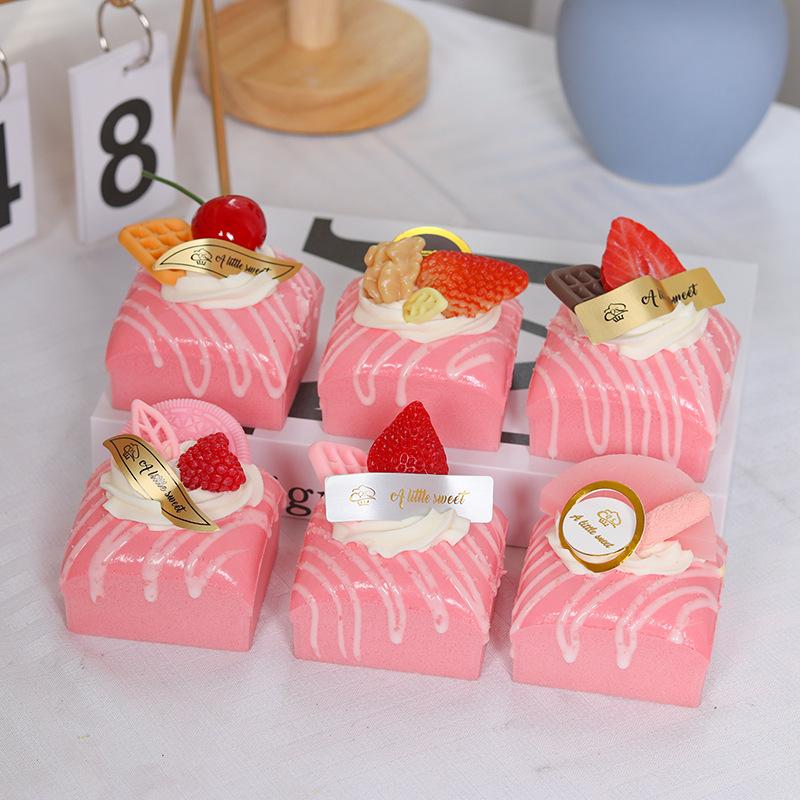 6pcs Lifelike Fake Cake Model Artificial Cake Food Pink Decor for Home Kitchen Bakery Display & Photography Props Fridge Magnet