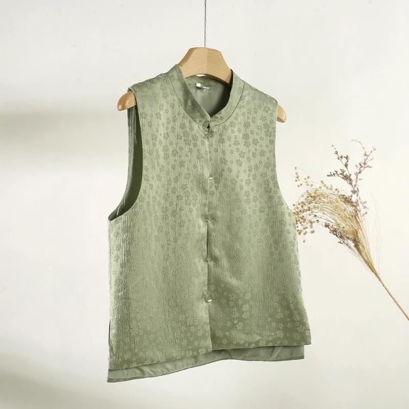 Retro Buckle Green Vest Female 2025 Jacquard Mori Zen Improvement
