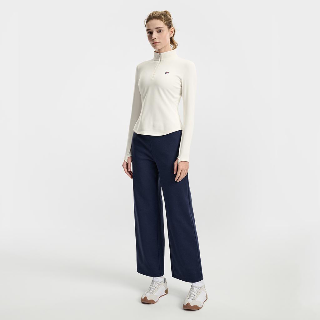 Fila Tennis Fleece Warm Fashion Classic Simple Casual Sports Training Tennis Versatile Half-Zip Slim Knit Long Sleeve T-Shirt Women Tops A11W613201FWT