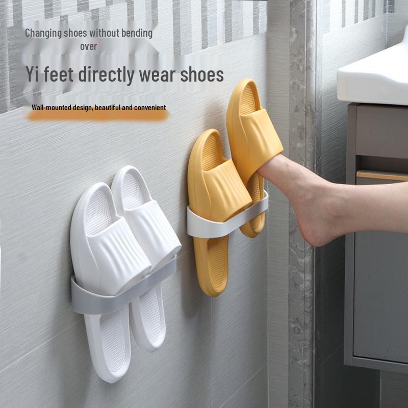 Wall-Mounted Bathroom Slipper and Shoe Draining Rack with Umbrella Storage (Punch-Free)
