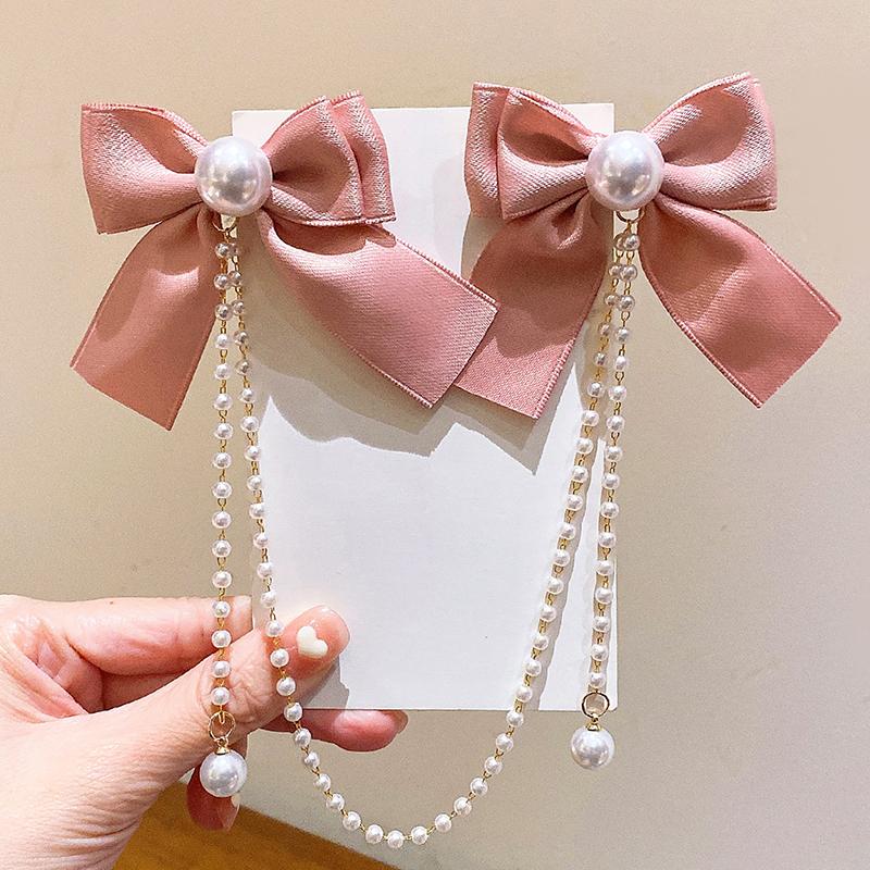 Elegant Vintage Sweet Bow Pearl Tassel Chain Hairpins Sweet Headband Hair Clips For Women Girls Fashion Hair Accessories Gift