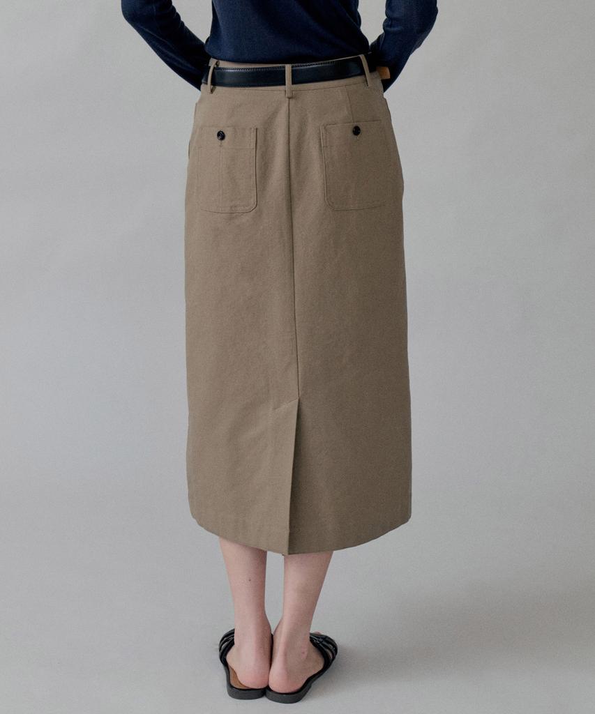 Step Around Straight Pocket Cotton Skirt_Khaki