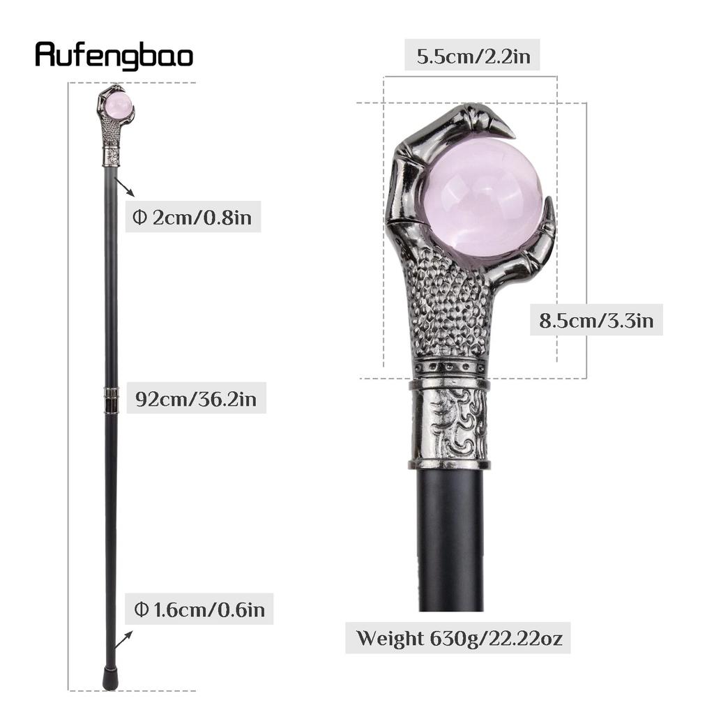 Dragon Claw Grasp Pink Glass Ball Silver Walking Cane Fashion Decorative Walking Stick Cosplay Cane Knob Crosier 93cm