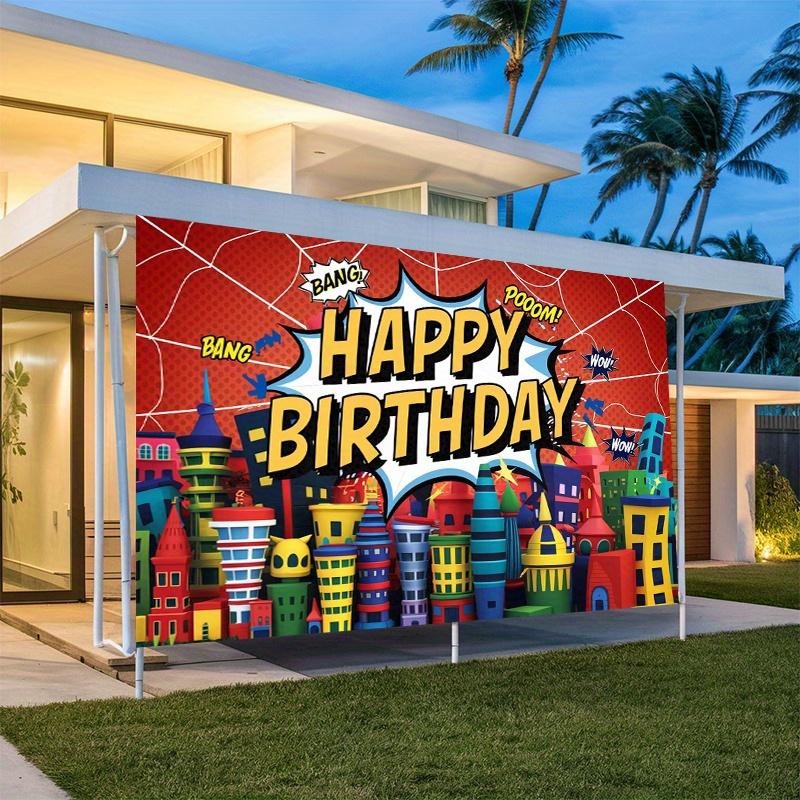 Comic Book Style Happy Birthday Party Banner, Polyester Backdrop for Home Room Wall