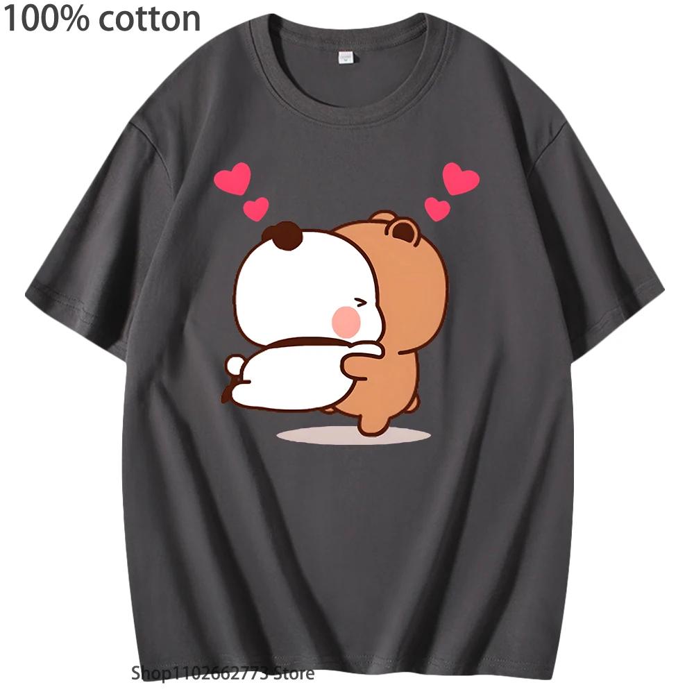 Women Kawaii Bubu Dudu Shirt Panda and Brownie Bear Couple T-Shirts Short-Sleeved Tees O-neck Women Cotton Tops