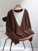 Women's Color Block Cashmere Sweater, Double Collar Two-Piece Design, Versatile Knitwear for Autumn/Winter.