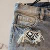 Pantaloncini di Jeans Uomo Retro Estivi con Testo Ricamo Strappato Pantaloni Jeans Corti per Uomo
