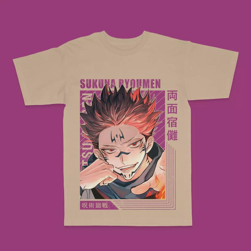 Anime Jujutsu Kaisen Sukuna the King of Curses T-shirt Japanese Manga Gift Tee Men's T-Shirt Black Casual Crew Neck Cotton Tee