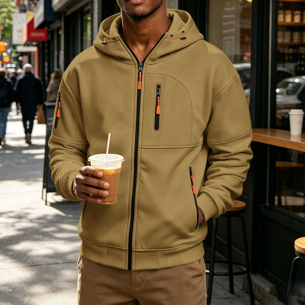 Men's Casual Color Hooded Long Sleeve Jacket for Everyday Wear
